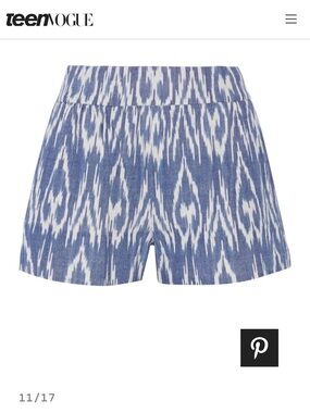 Alice + Olivia Woven Cotton Chambray Blue & White Ikat Dress Shorts - 4